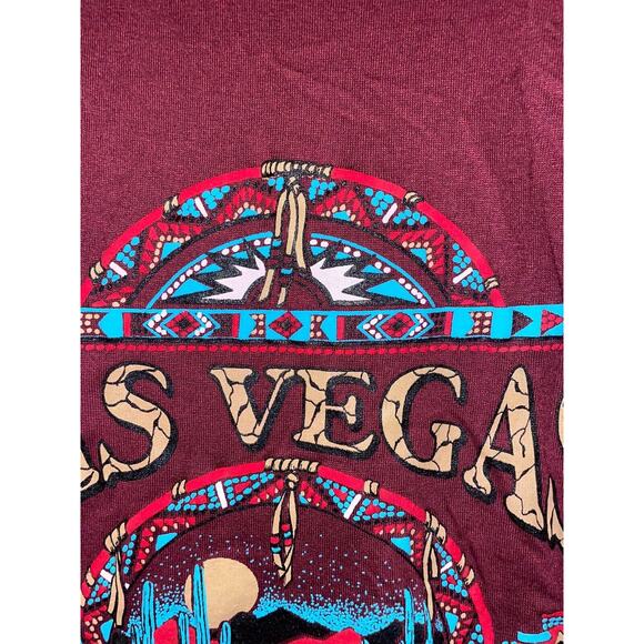 Vintage Las Vegas Shirt Jerzees M USA 90s Southwest Tee Native Graphic Maroon - Picture 6 of 13